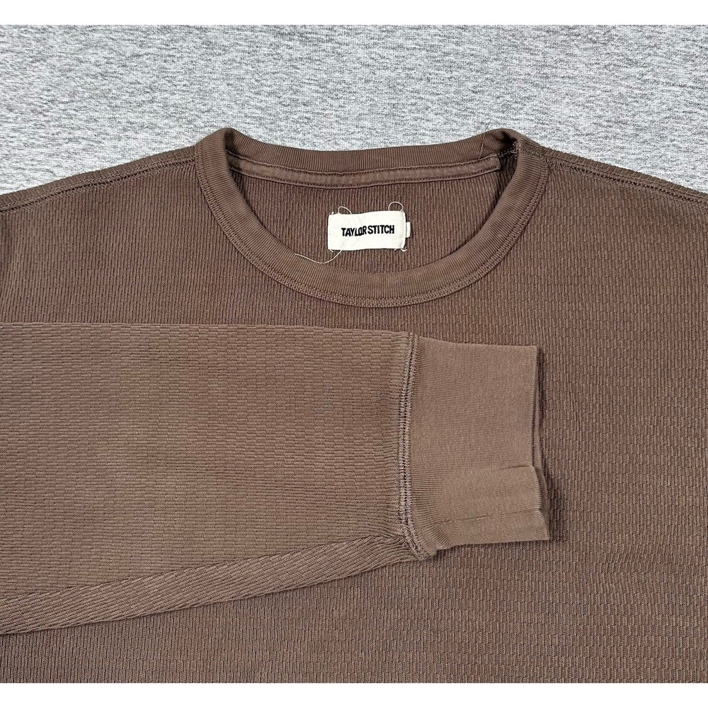 Taylor Stitch Shirt Mens 42 Large Brown Long Sleeve Crew Waffle Thermal Outdoor